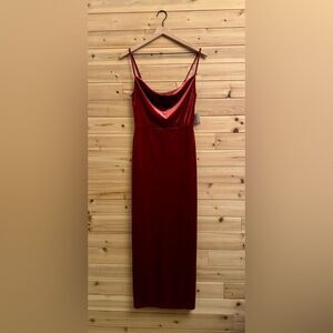 NWT Taylor Size 2/XS Strappy Red Orange Cowlneck Velvet Midi Dress